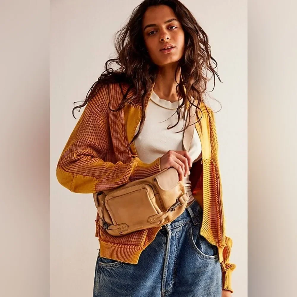 We The Free Worn Thru Surplus Cardi Sweater Orange Yellow  Size M - Picture 6 of 6